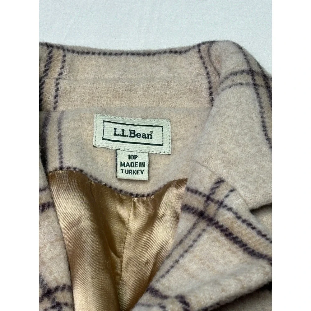 LL Bean Wool Cashmere Plaid Blazer Jacket Beige‎ Tan 10P Petite 0WL13